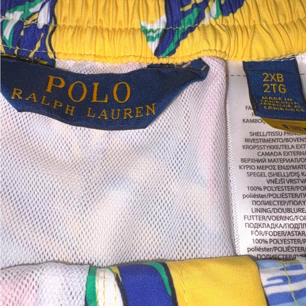 Polo Ralph Lauren Swim Trunks Mens 2XB Yellow Floral Boardshorts Surf Pocket